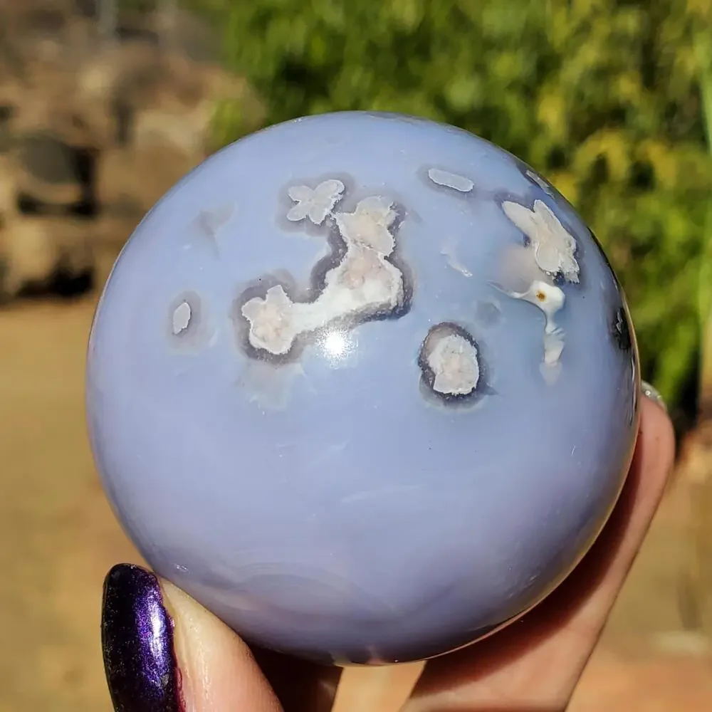 Light Blue Flower Agate Crystal Stone Sphere 180 grams 51 mm